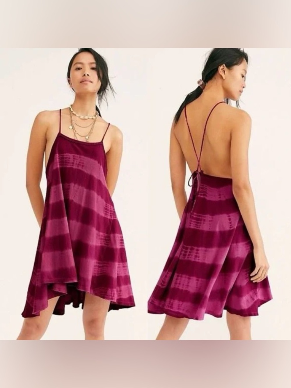 NWT 100% Cotton We the Free by Free People Tie Dye Wine Color Dress
